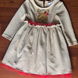 Carter's Glittery Gold Dress with Reindeer and Red Accents